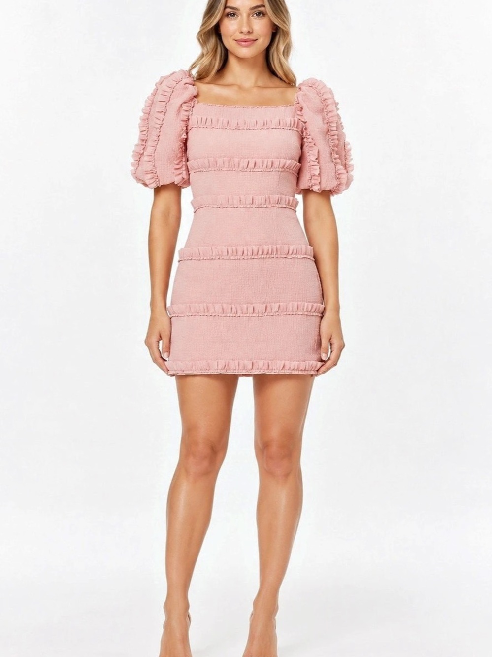 ELLIATT Rihanna Dress Pink Puff Sleeve Mini Dress